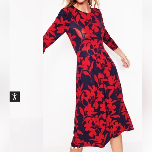 Boden Red and Navy Floral Abstract Print Midi Soft Jersey Dress. Size 6R - Picture 11 of 11